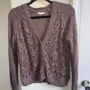 Maurices Womens Pointelle Knit Button Front Cardigan Mauve Brown Size S